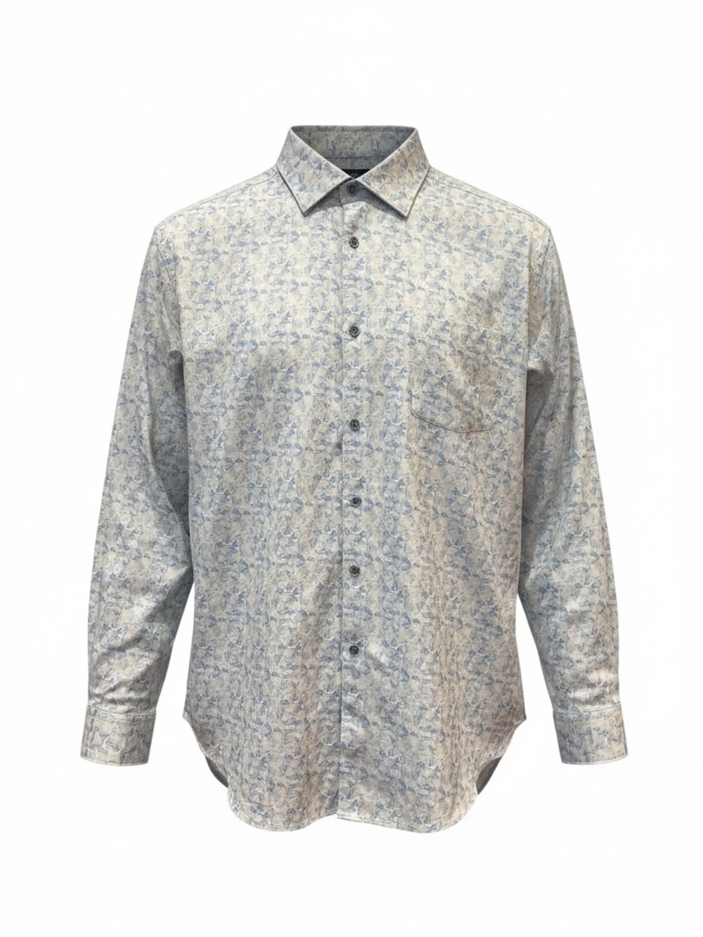 Bugatchi Light Blue and Cream Floral Long-Sleeve Button-Down Shirt